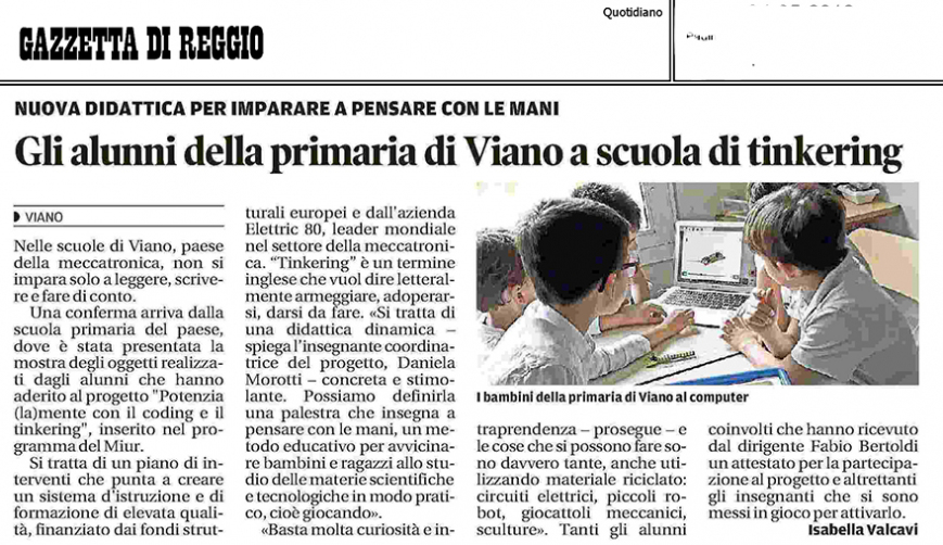 GLI ALUNNI DELLA SCUOLA PRIMARIA DI VIANO A SCUOLA DI TINKERING